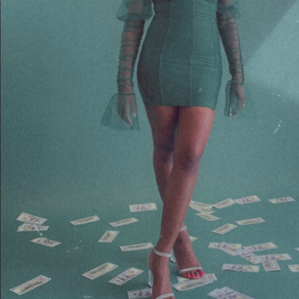 Emerald Mesh-Sleeve Corset Mini Dress | Luxe Holiday / NYE / Party Dress –Size M - Picture 7 of 16